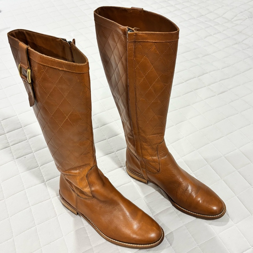 Brooks Brothers Quilted Italian Leather Riding Boots Tan 6